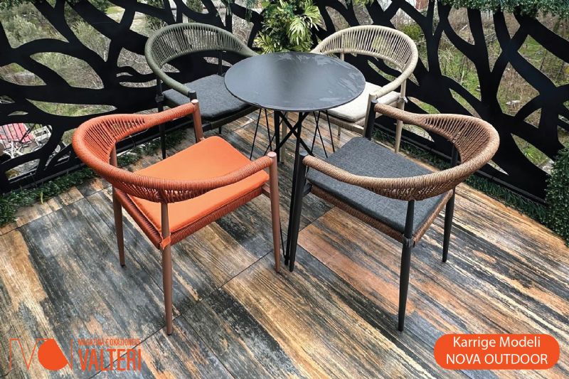Karrige Modeli NOVA OUTDOOR, karrige alumini per tarace dhe verande, karrige per kopesht, mobilje restoranti Sarande karrige rezistente ndaj shiut dhe diellit, karrige e lehte alumini per jashte, karrige alumini me thurje plastike Sarande